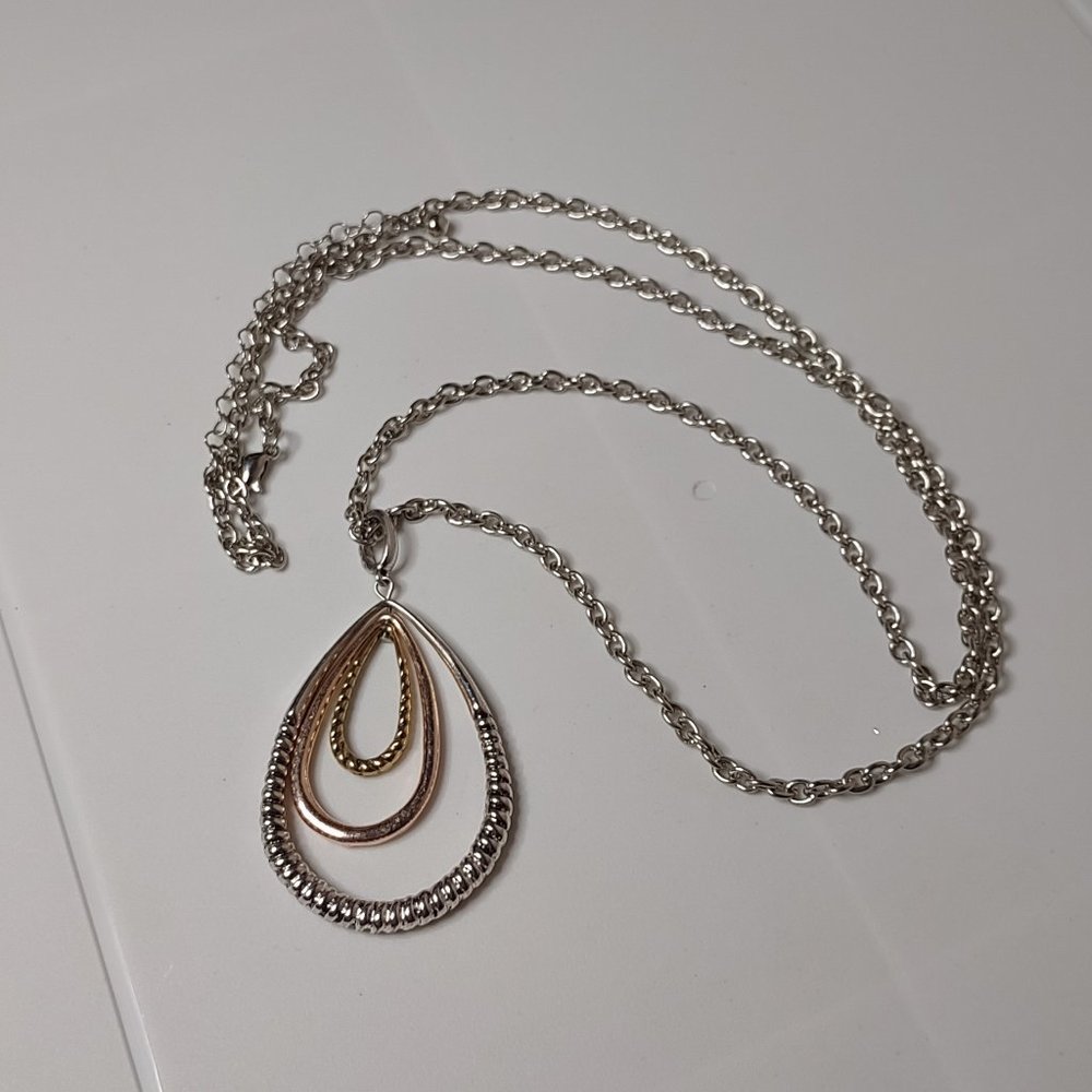 Very Long 39 Inch Chain With Tear Drop Shaped Pendant